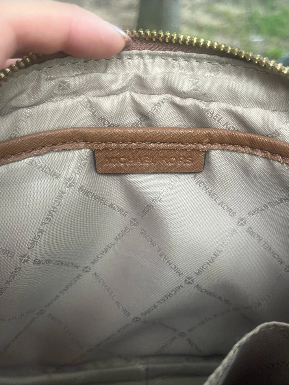 Michael Kors Jet Set Large Printed Signature Logo Crossbody Bag Brown